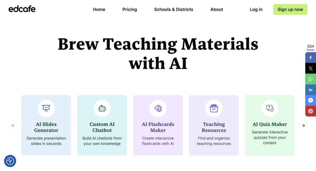 Generative AI in Education tool, Edcafe AI website homepage