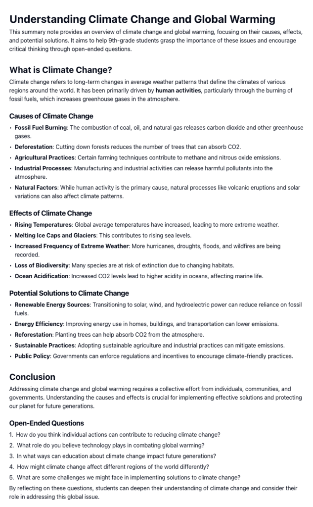 AI summary note generated by Edcafe AI