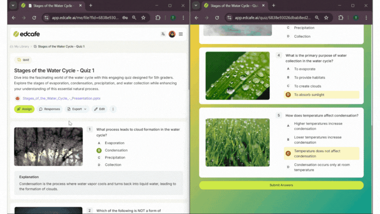 learning with AI in Edcafe quizzes